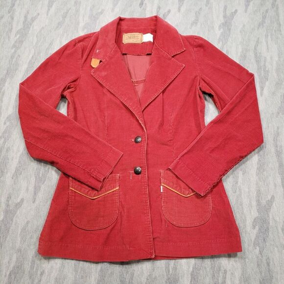 Vintage Levis Corduroy Jacket Blazer Womens 11/12‎ Red Big E Button Up - Picture 1 of 11
